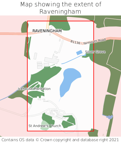 Map showing extent of Raveningham as bounding box