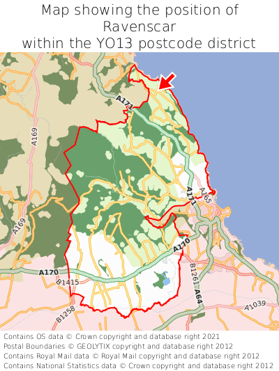 Map showing location of Ravenscar within YO13