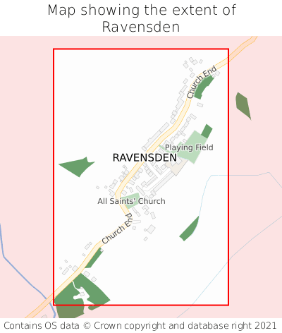 Map showing extent of Ravensden as bounding box