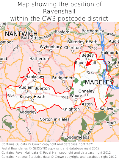 Map showing location of Ravenshall within CW3
