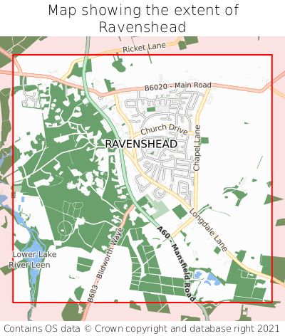 Map showing extent of Ravenshead as bounding box