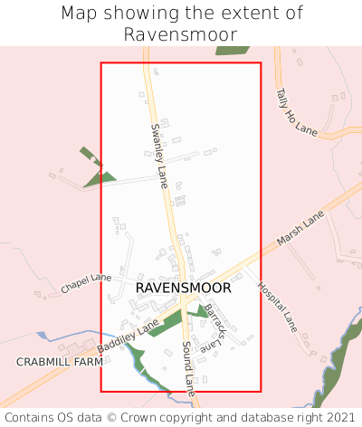 Map showing extent of Ravensmoor as bounding box