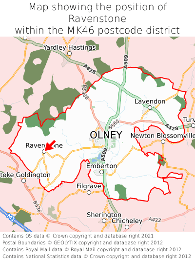 Map showing location of Ravenstone within MK46