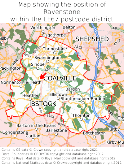 Map showing location of Ravenstone within LE67