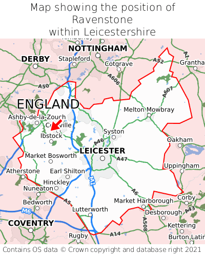 Map showing location of Ravenstone within Leicestershire