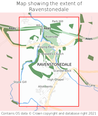Map showing extent of Ravenstonedale as bounding box