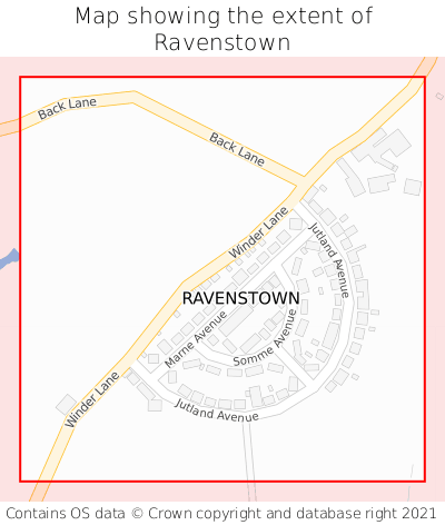 Map showing extent of Ravenstown as bounding box