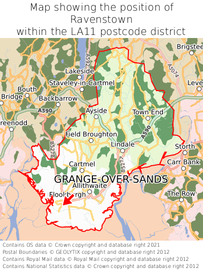 Map showing location of Ravenstown within LA11