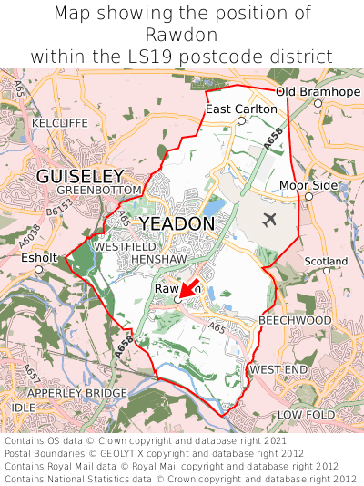 Map showing location of Rawdon within LS19