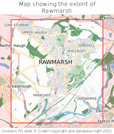 Map showing extent of Rawmarsh as bounding box