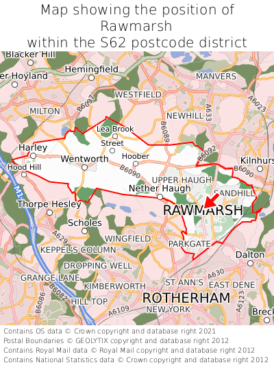 Map showing location of Rawmarsh within S62