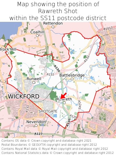 Map showing location of Rawreth Shot within SS11