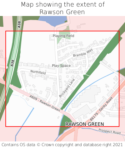Map showing extent of Rawson Green as bounding box