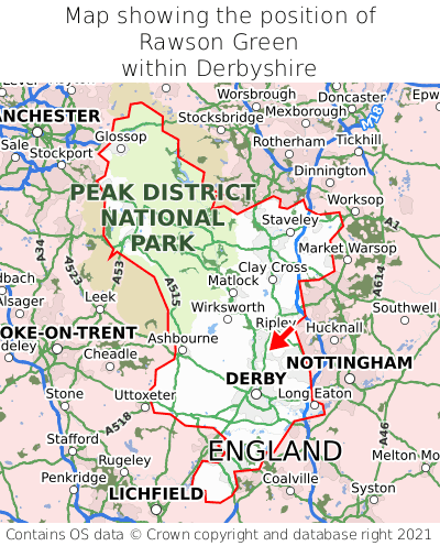 Map showing location of Rawson Green within Derbyshire