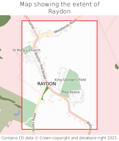 Map showing extent of Raydon as bounding box