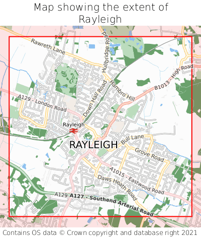 Map showing extent of Rayleigh as bounding box