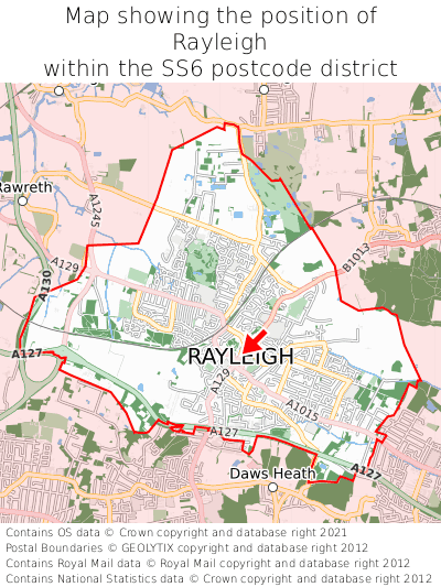 Map showing location of Rayleigh within SS6