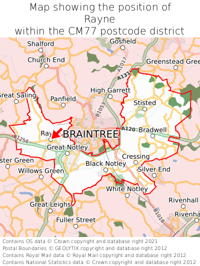 Map showing location of Rayne within CM77