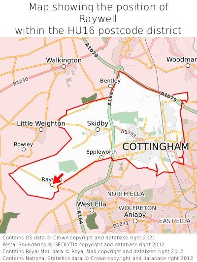 Map showing location of Raywell within HU16