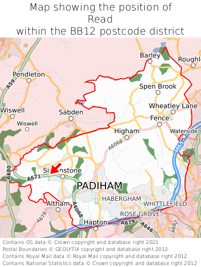 Map showing location of Read within BB12