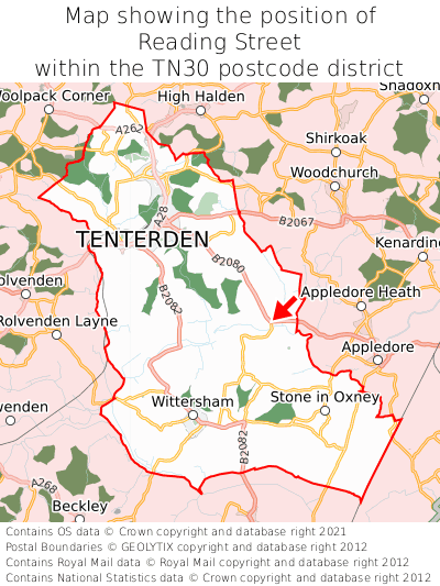 Map showing location of Reading Street within TN30