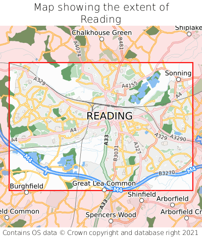 Map showing extent of Reading as bounding box