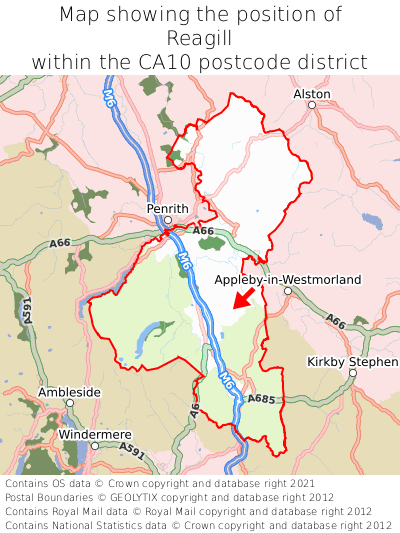 Map showing location of Reagill within CA10