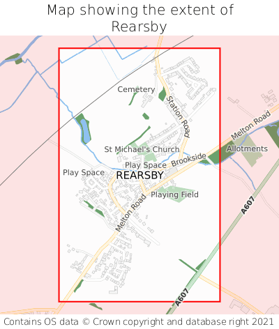 Map showing extent of Rearsby as bounding box