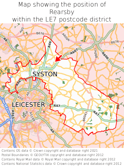 Map showing location of Rearsby within LE7