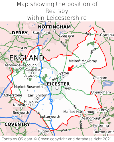 Map showing location of Rearsby within Leicestershire