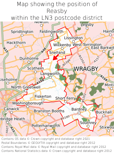 Map showing location of Reasby within LN3