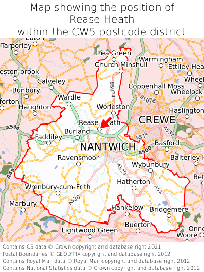 Map showing location of Rease Heath within CW5