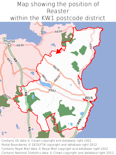 Map showing location of Reaster within KW1