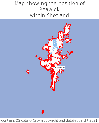 Map showing location of Reawick within Shetland