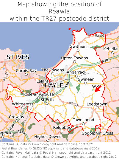 Map showing location of Reawla within TR27