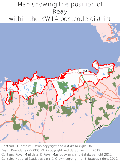 Map showing location of Reay within KW14