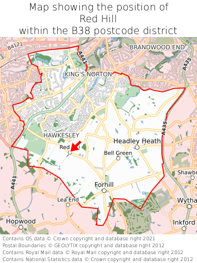 Map showing location of Red Hill within B38