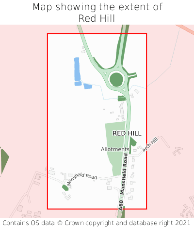 Map showing extent of Red Hill as bounding box