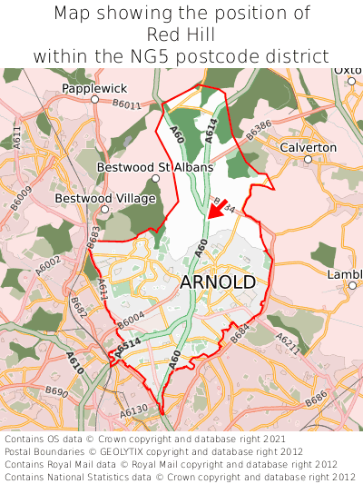 Map showing location of Red Hill within NG5