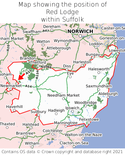 Map showing location of Red Lodge within Suffolk