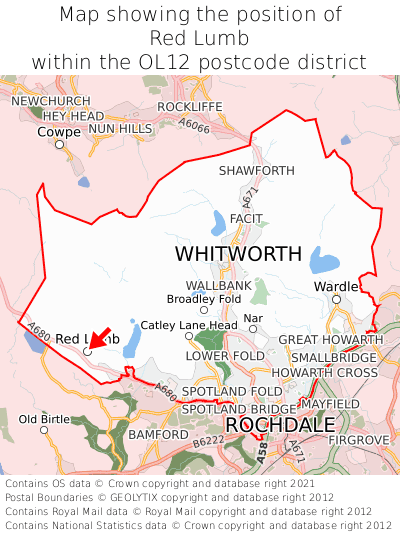 Map showing location of Red Lumb within OL12