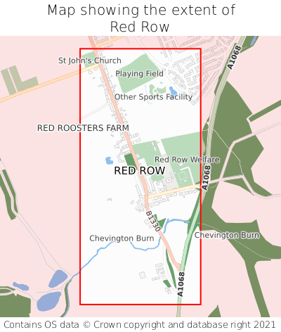 Map showing extent of Red Row as bounding box