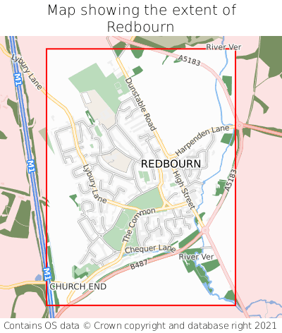 Map showing extent of Redbourn as bounding box