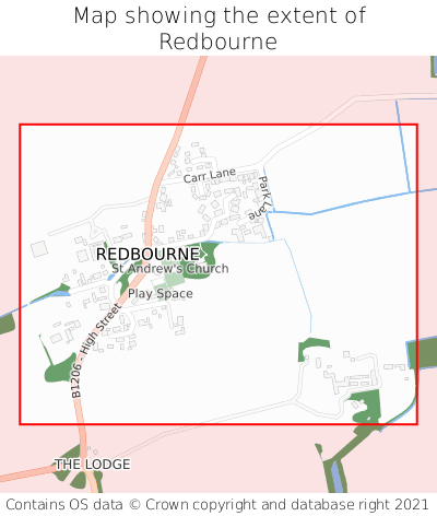 Map showing extent of Redbourne as bounding box