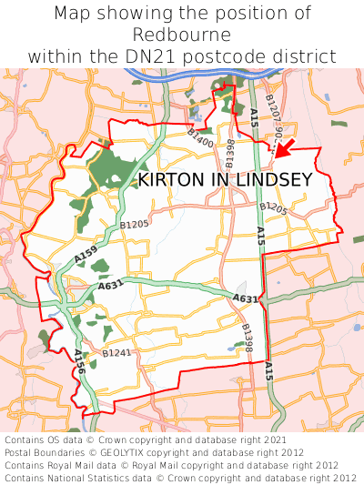 Map showing location of Redbourne within DN21