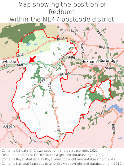 Map showing location of Redburn within NE47