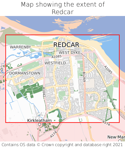 Map showing extent of Redcar as bounding box