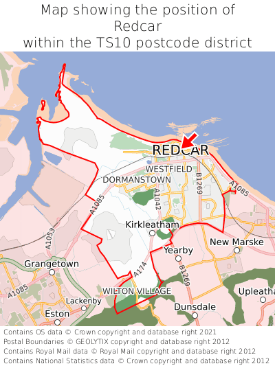 Map showing location of Redcar within TS10