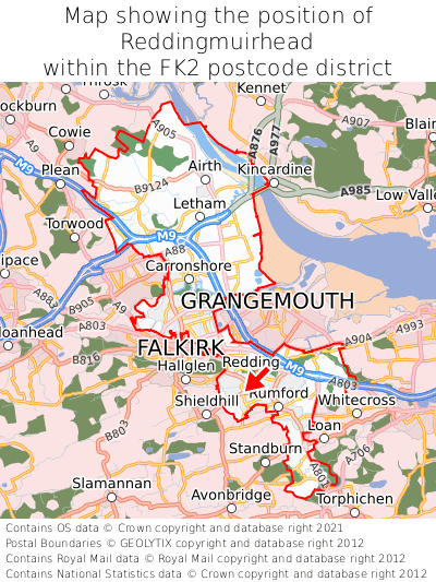 Map showing location of Reddingmuirhead within FK2