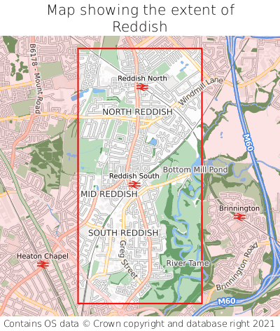 Map showing extent of Reddish as bounding box